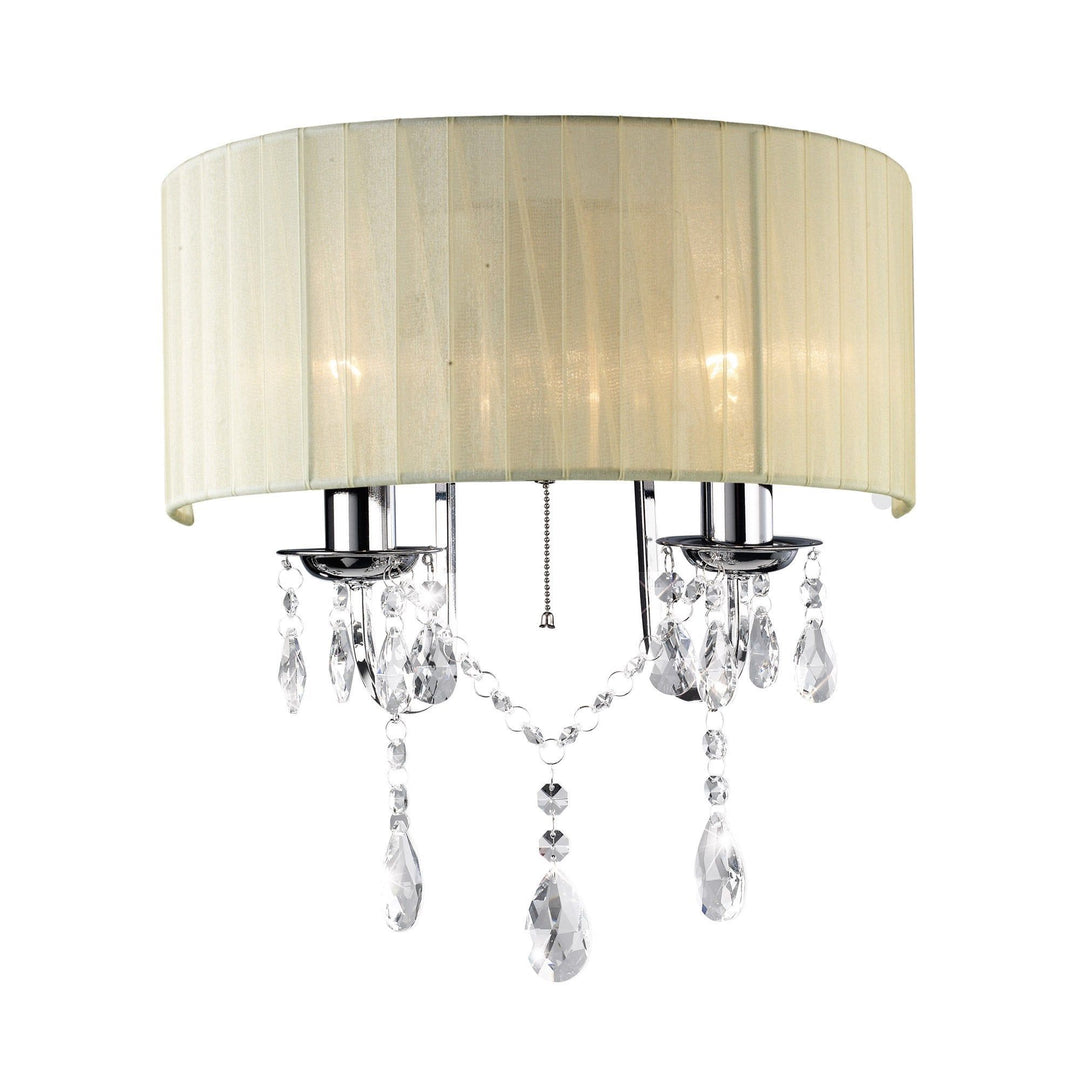 Diyas IL30061 Olivia Wall Lamp Switched With Ivory Cream Shade 2 Light Polished Chrome/Crystal