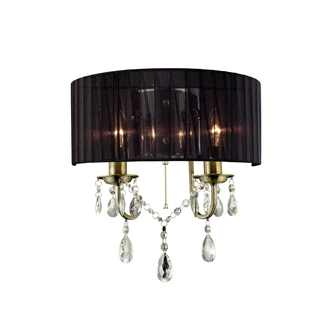 Diyas IL30064 Olivia Wall Lamp With Black Shade 2 Light Antique Brass/Crystal