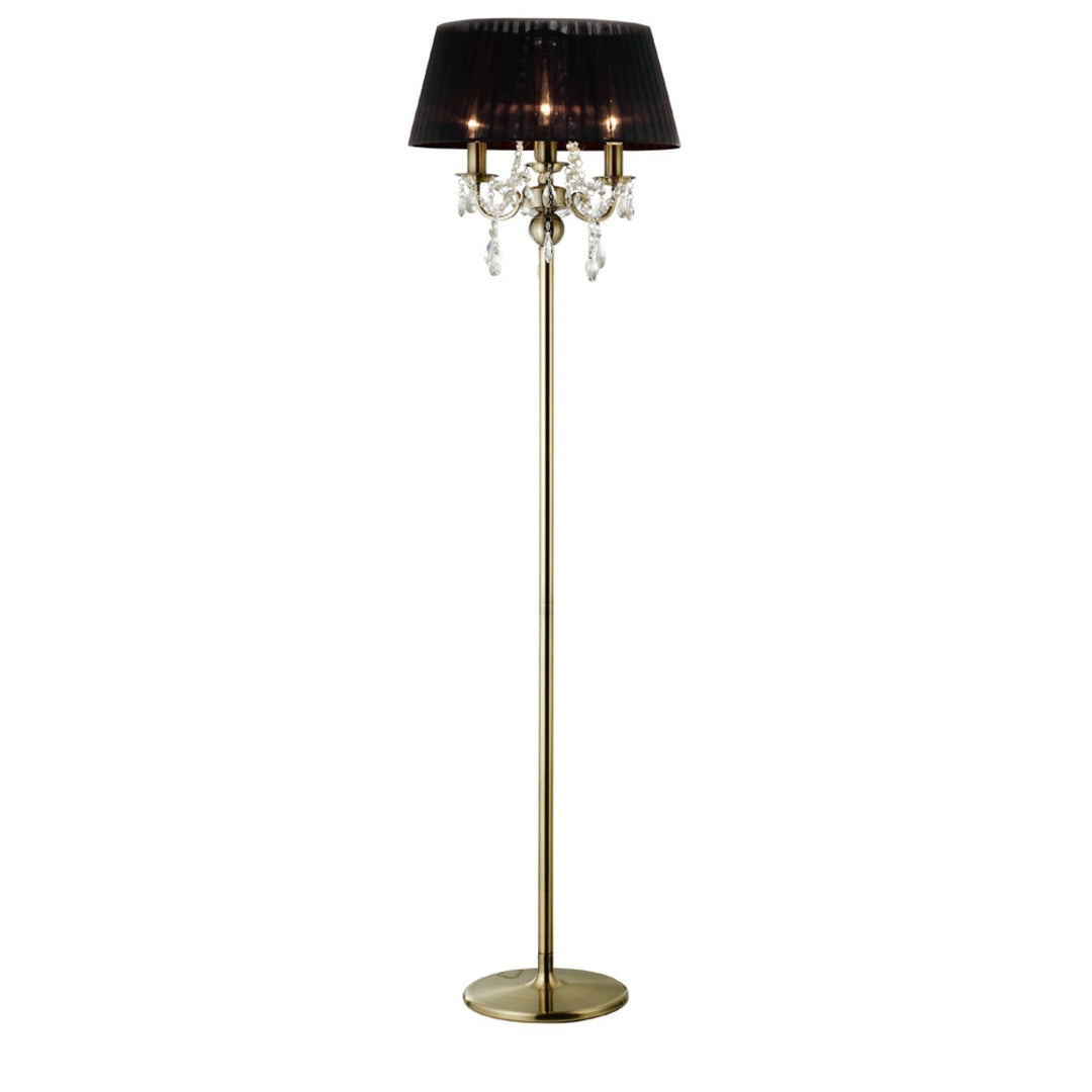 Diyas IL30066 Olivia Floor Lamp With Black Shade 3 Light Antique Brass/Crystal