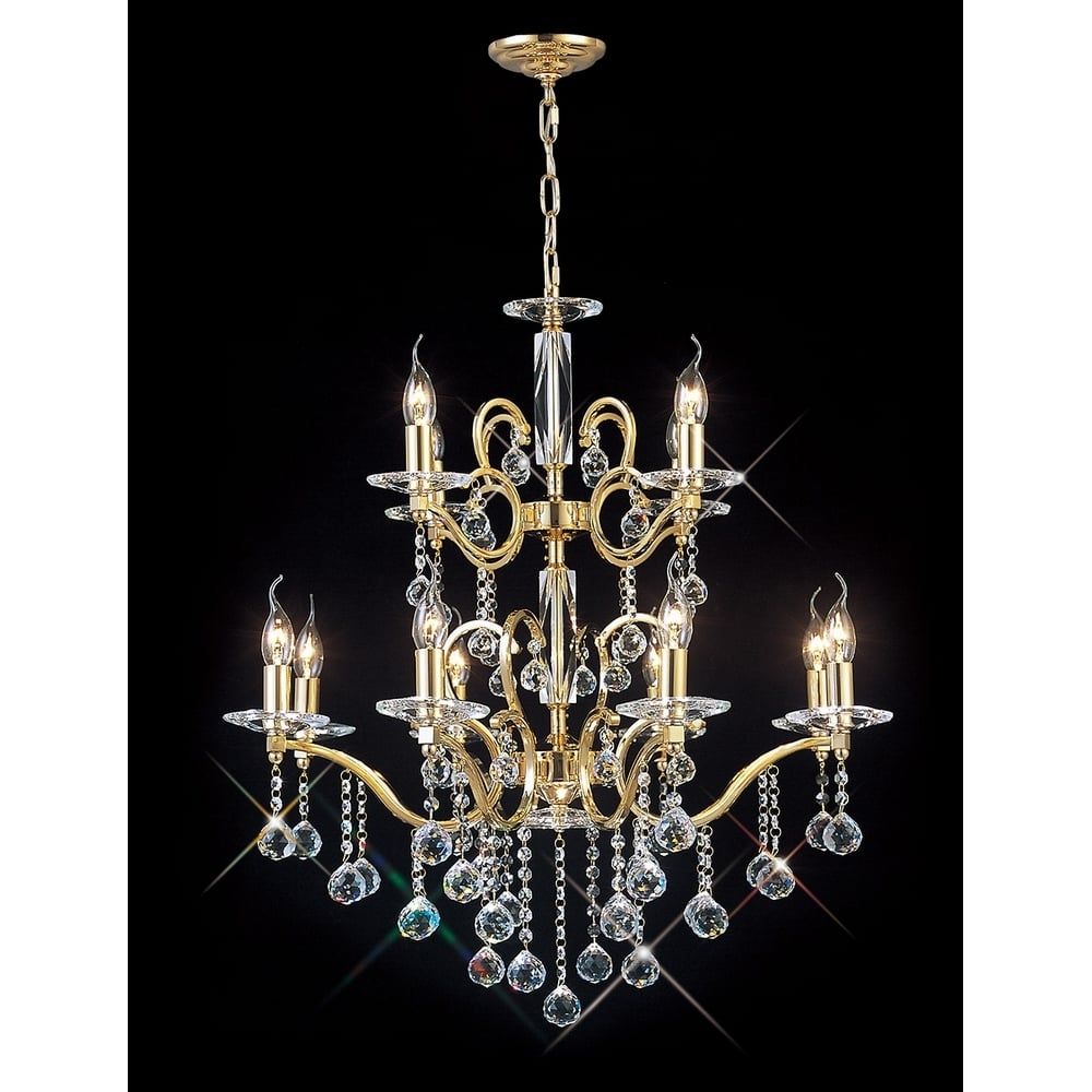 Diyas IL30228+4 Zinta Crystal Pendant 12 Light Gold Plated Finish