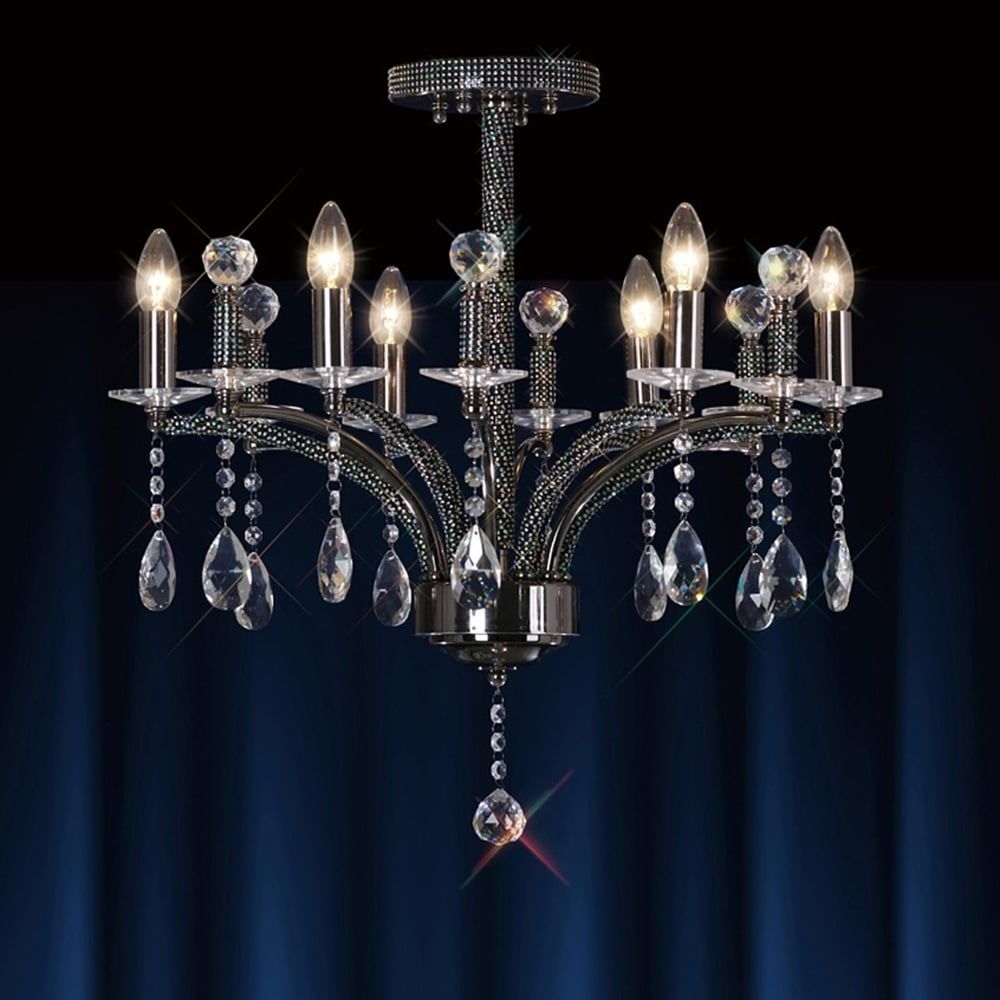 Diyas IL30366 Fiore Ceiling 6 Light Black Chrome/crystal