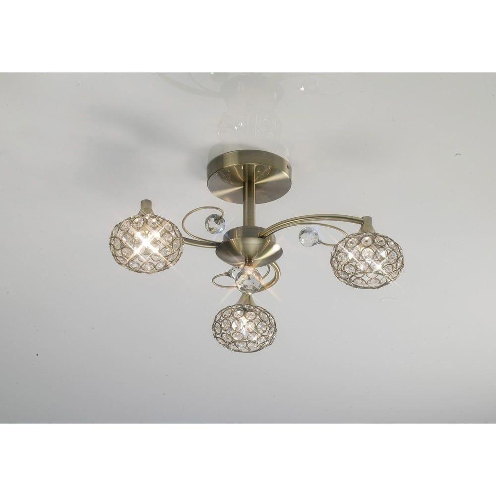 Diyas IL30943 Cara Semi Ceiling Antique Brass/crystal