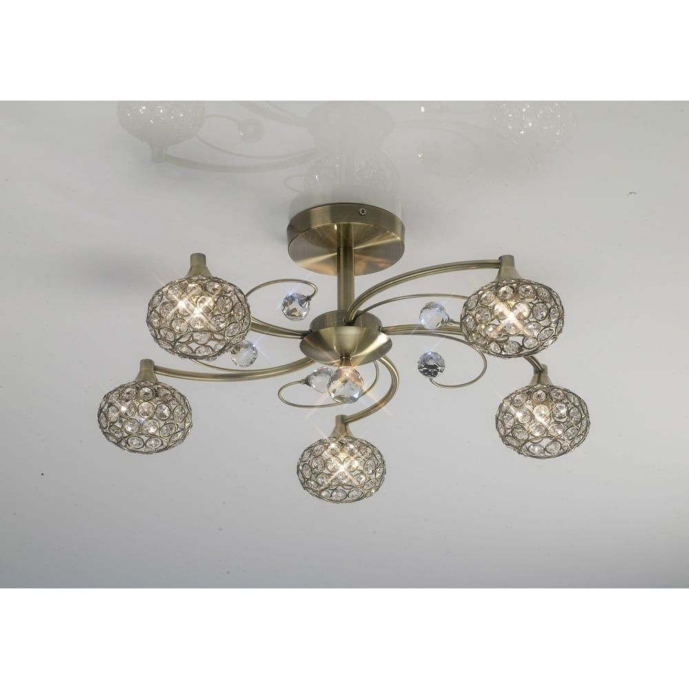 Diyas IL30945 Cara Semi Ceiling Antique Brass/crystal