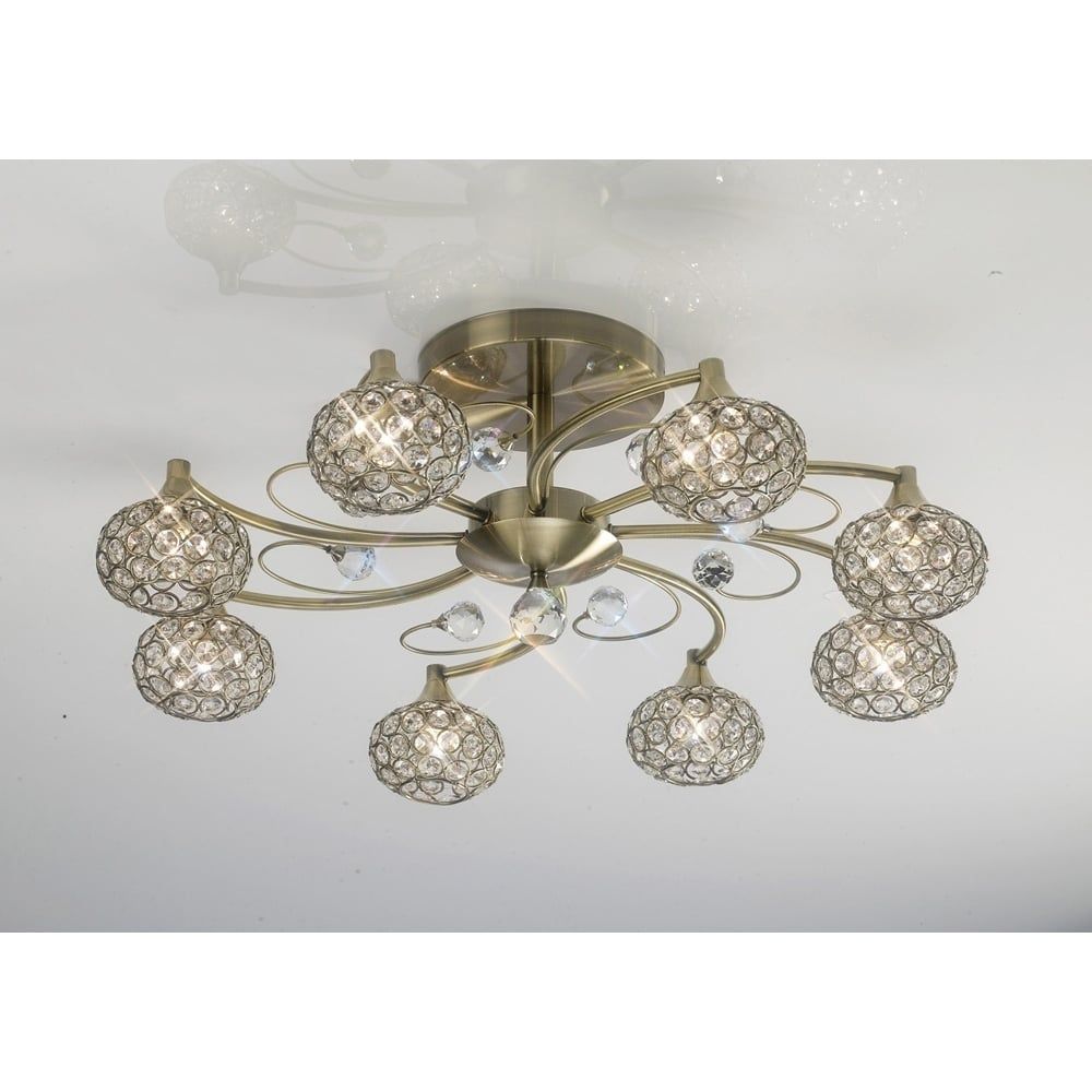 Diyas IL30948 Cara Semi Ceiling Antique Brass/crystal