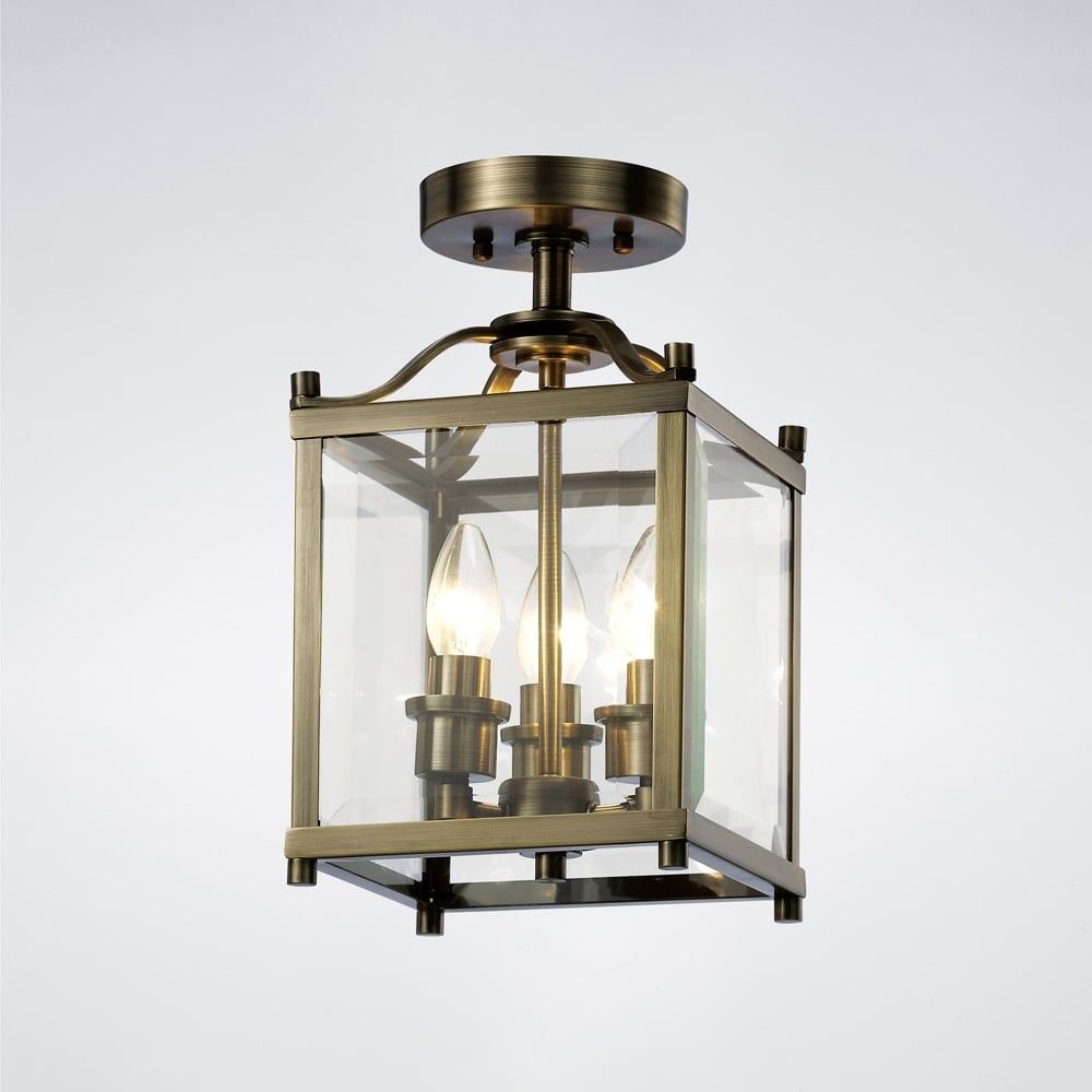 Diyas IL31110 Aston Semi Ceiling Antique Brass/glass