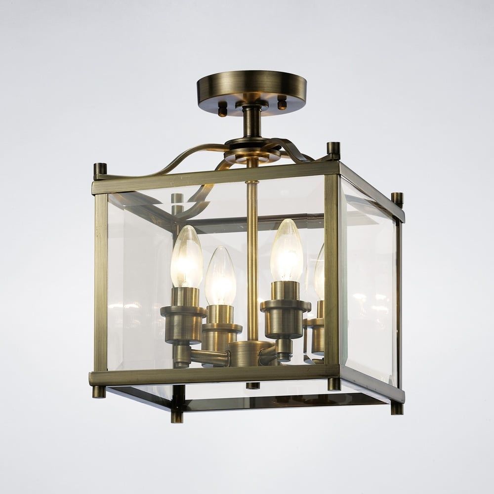Diyas IL31111 Aston Semi Ceiling Antique Brass/glass