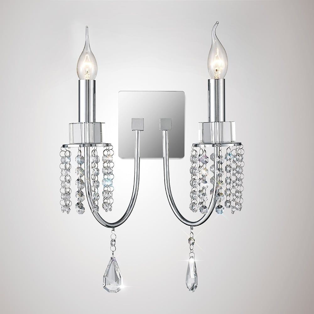 Diyas IL31541 Emily Wall Lamp Switched 2 Light Polished Chrome/Crystal
