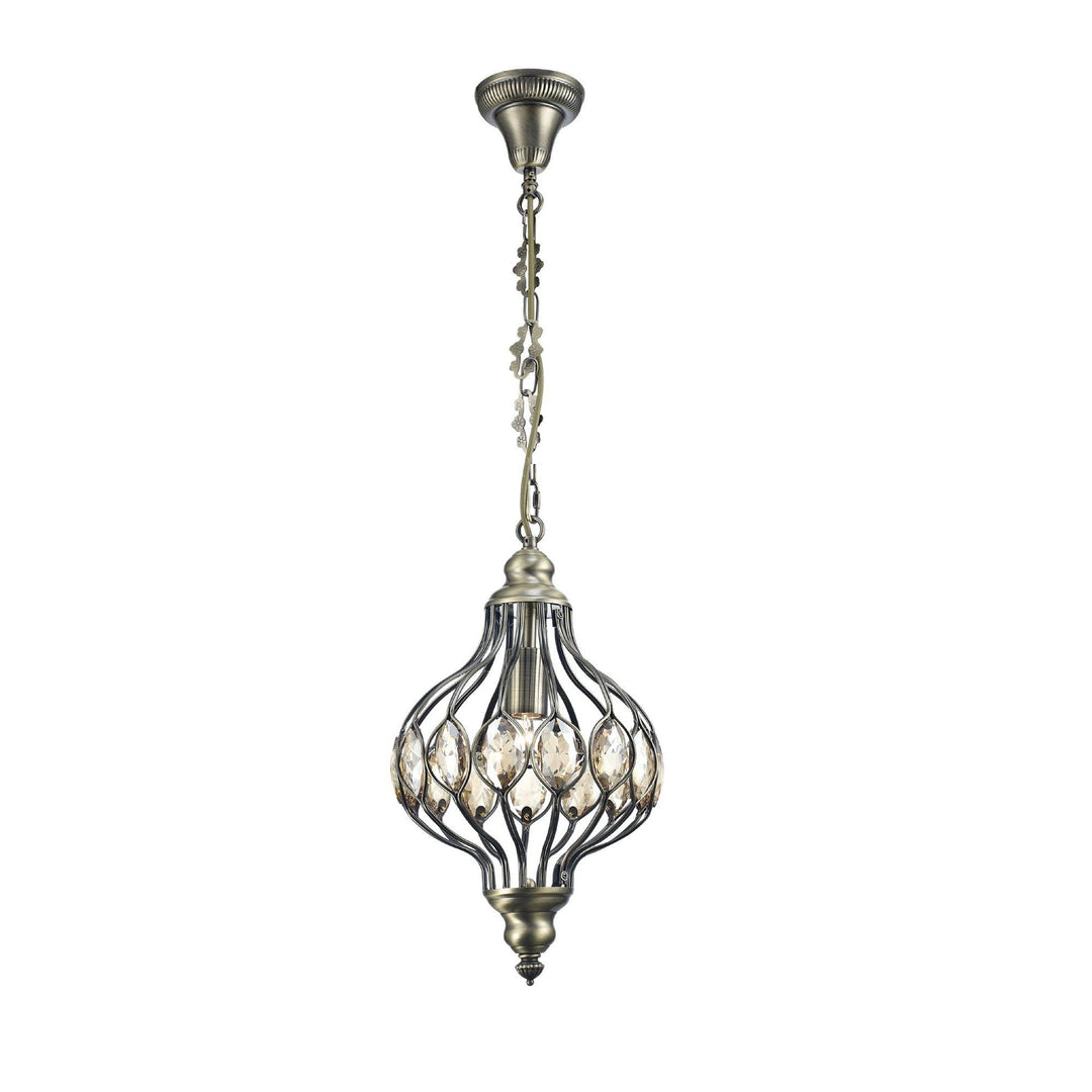 Diyas IL31570 Marisa Single Pendant 1 Light E27 Antique Brass/Amber Crystal