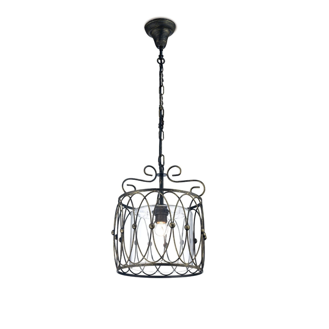 Diyas IL31580 Malcolm Single Pendant 1 Light E27 Black/Gold With Clear Glass