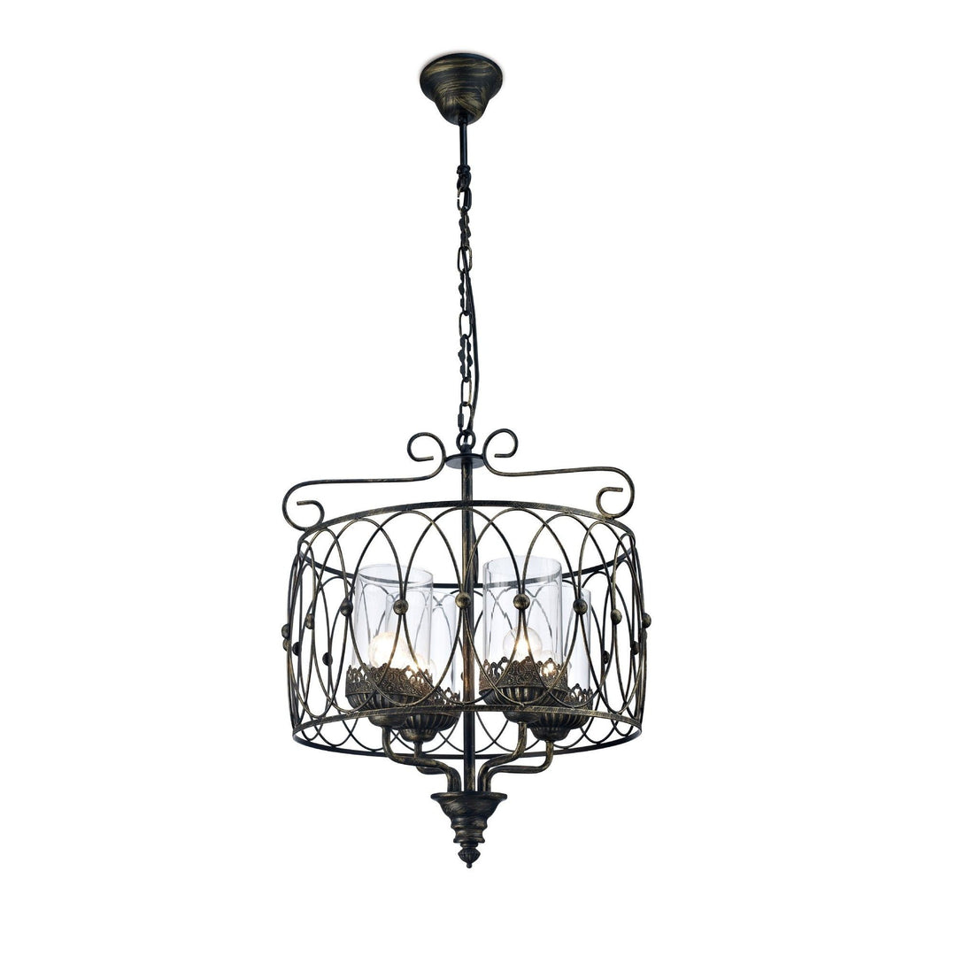 Diyas IL31581 Malcolm Single Pendant 4 Light E27 Black/Gold With Clear Glass