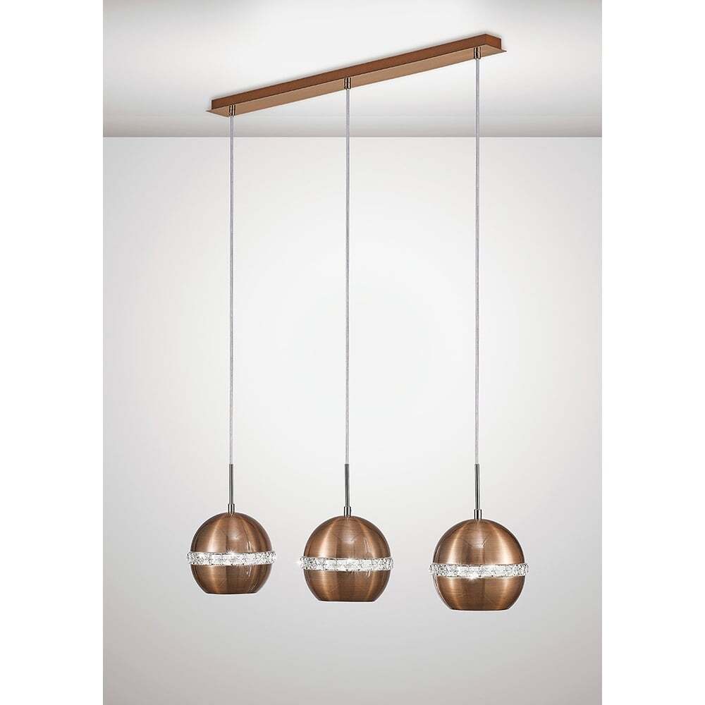 Diyas IL31611 Andrea Pendant 3 Light Linear Satin Copper/Crystal