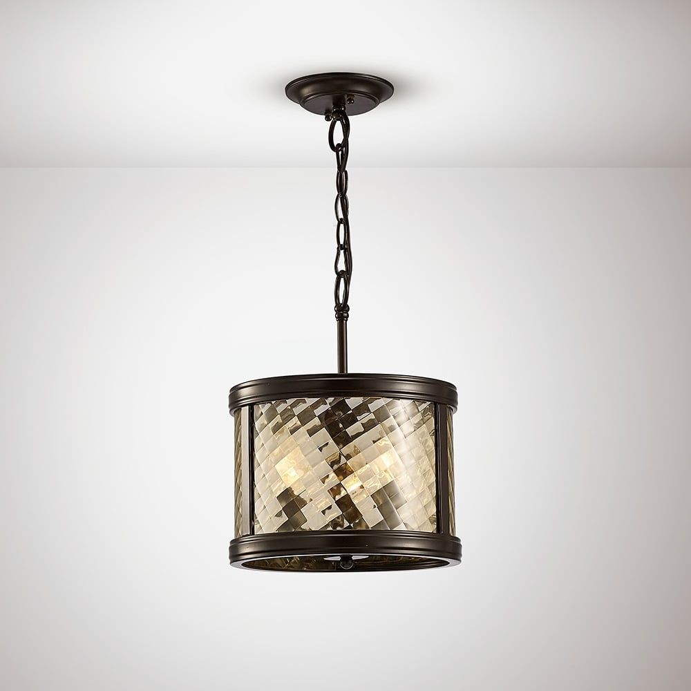 Diyas IL31676 Asia Pendant/Semi Ceiling Convertible Light Bronze/Glass