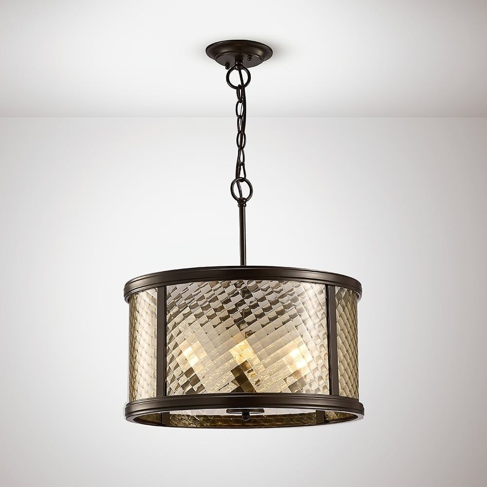 Diyas IL31677 Asia Pendant 4 Light Oiled Bronze/Clear Glass