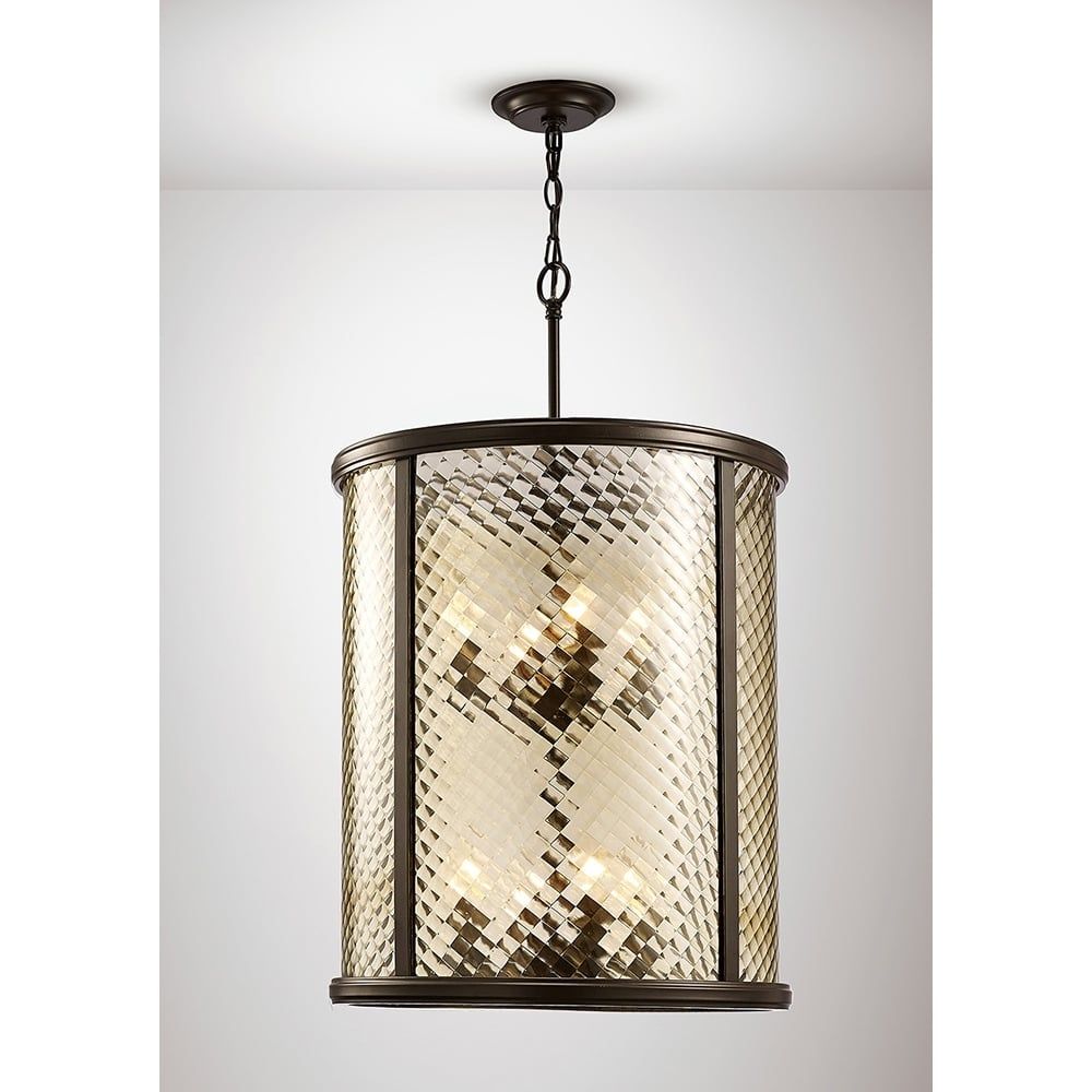 Diyas IL31678 Asia Pendant 8 Light E14 Oiled Bronze/Clear Glass
