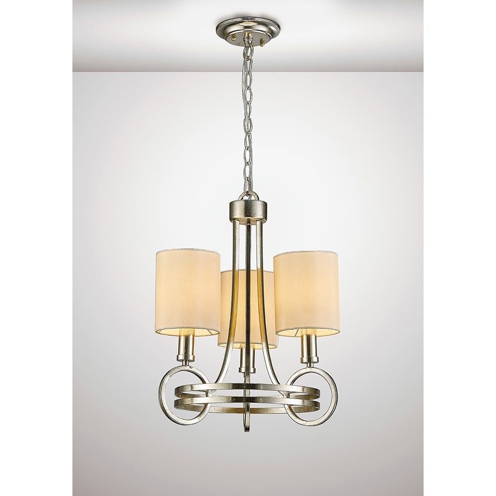 Diyas IL31701 Isabella Pendant Beige Shade 3 Light Antique Silver