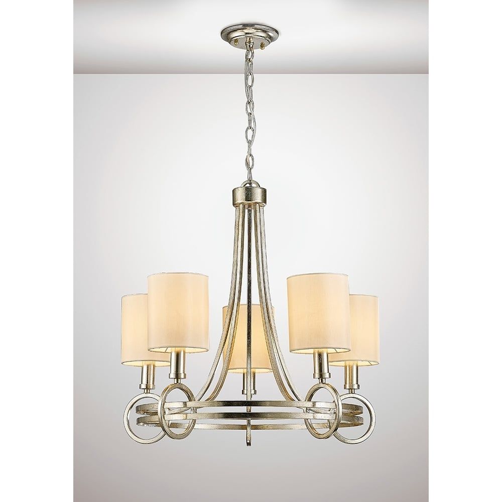 Diyas IL31702 Isabella Pendant Beige Shade 5 Light Antique Silver