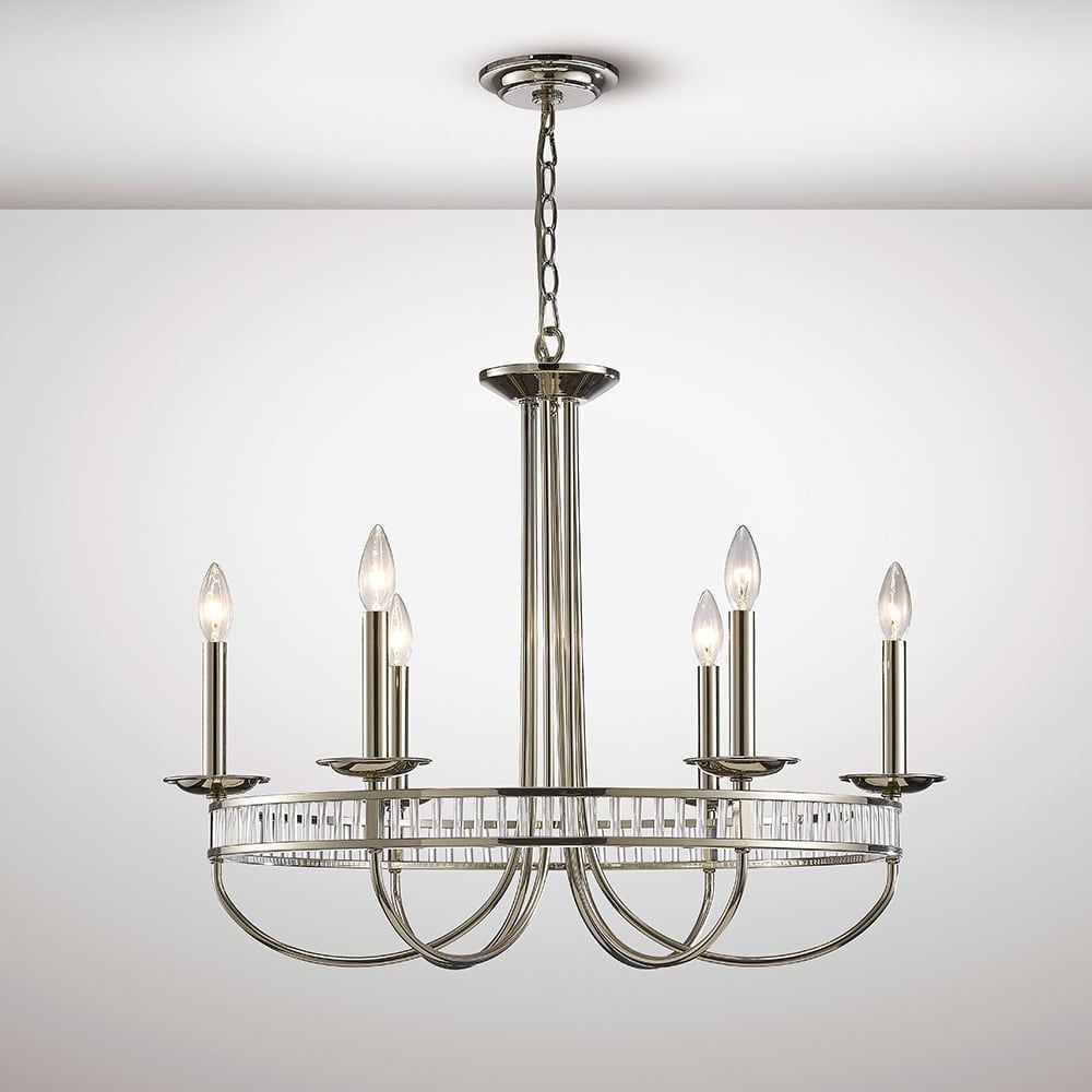 Diyas IL31705 Saskia Round Pendant 6 Light Polished Nickel/Crystal