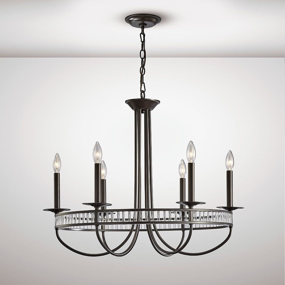 Diyas IL31706 Saskia Round Pendant 6 Light Aged Bronze/Crystal