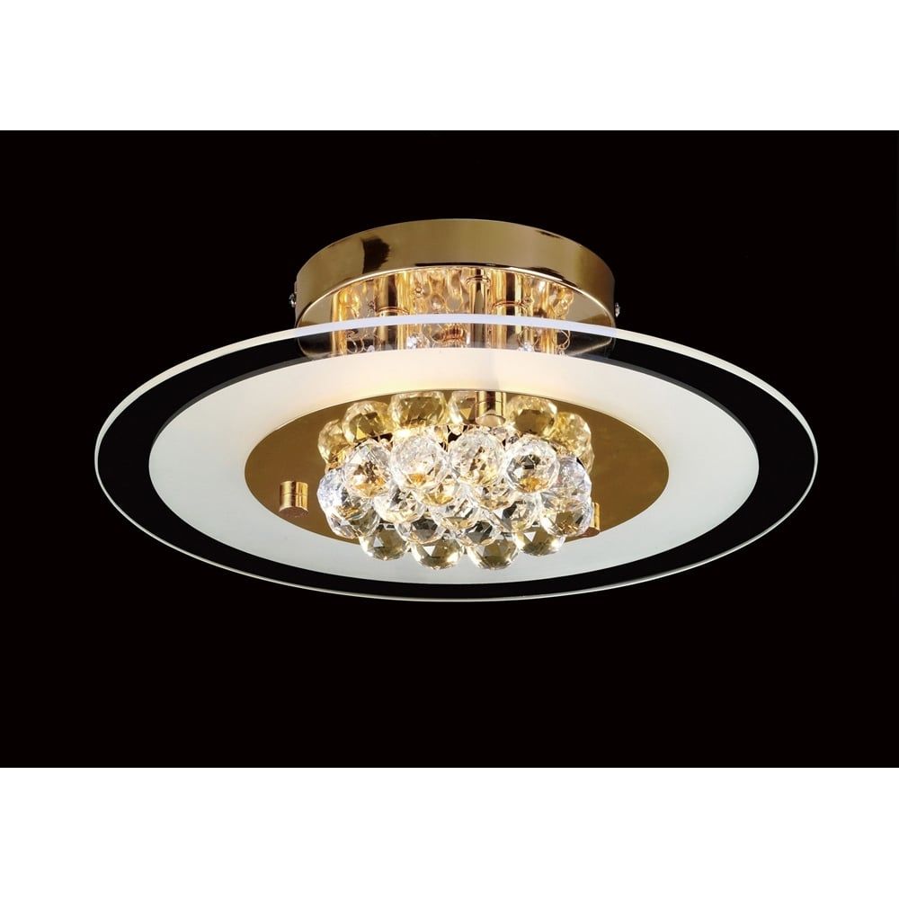 Diyas IL32021 | Delmar Flush Light | French Gold with Glass & Crystal