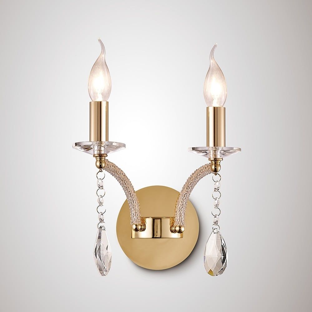 Diyas IL32362 Fiore Wall Lamp Switched 2 Light French Gold/Crystal