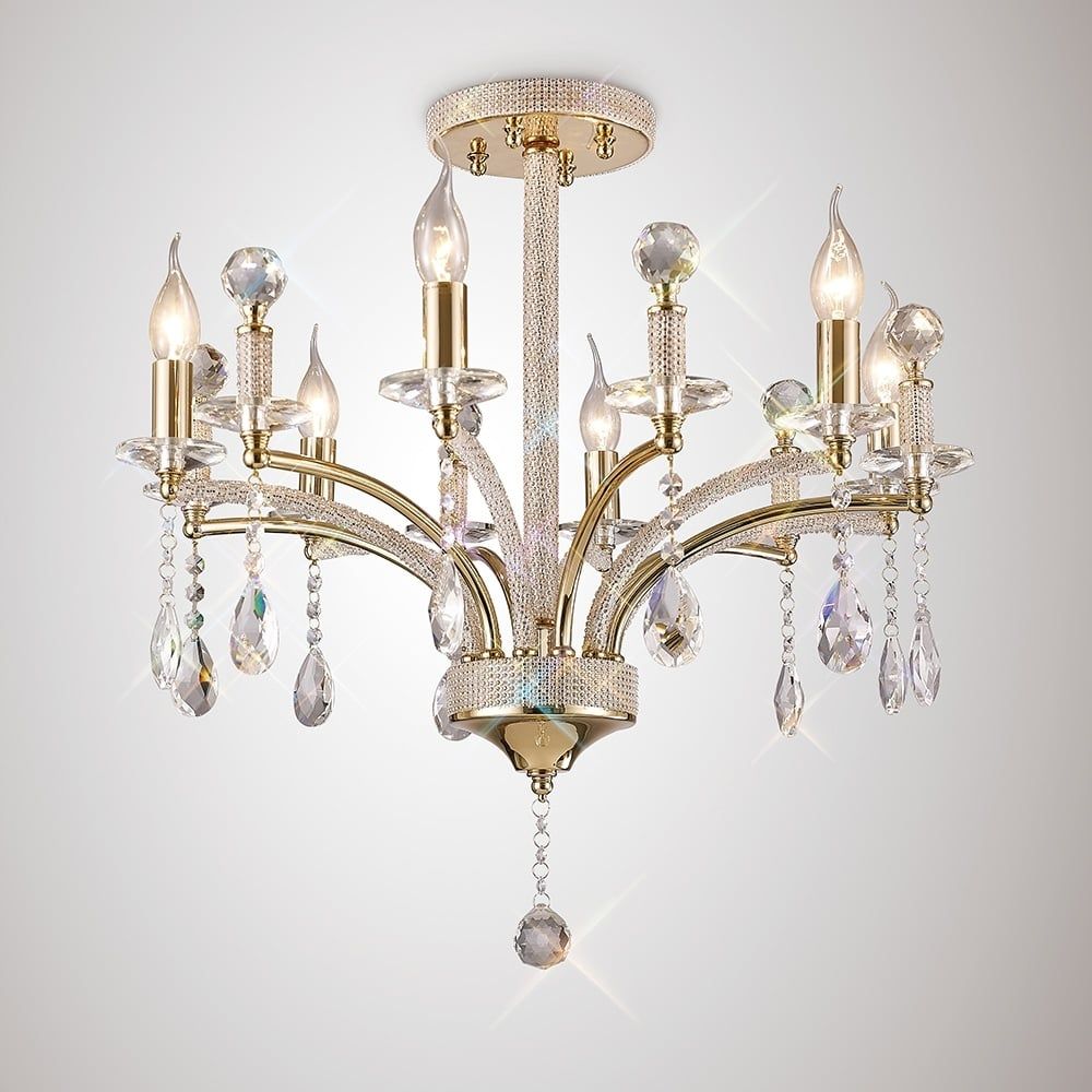 Diyas IL32366 Fiore Pendant 6 Light French Gold/Crystal