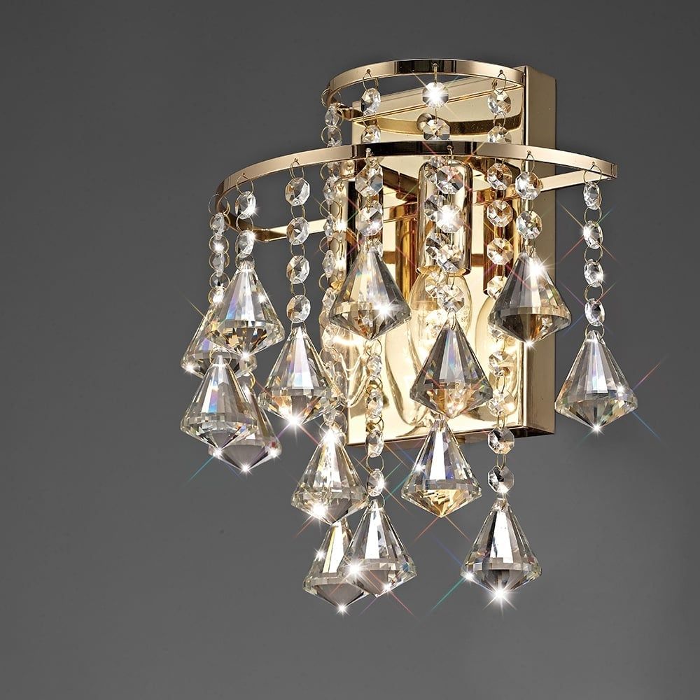 Diyas IL32774 Inina Wall Lamp Switched 2 Light French Gold/Crystal