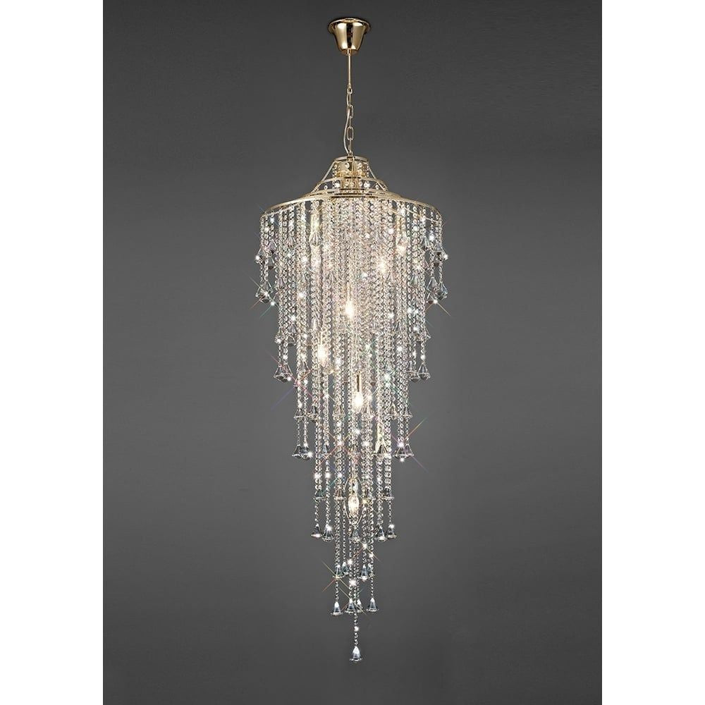 Diyas IL32775 Inina Tall Pendant 9 Light French Gold/Crystal