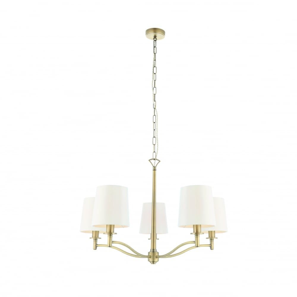 Endon 70245 Ortona 5 Light Pendant Matt Antique Brass And White Faux Silk