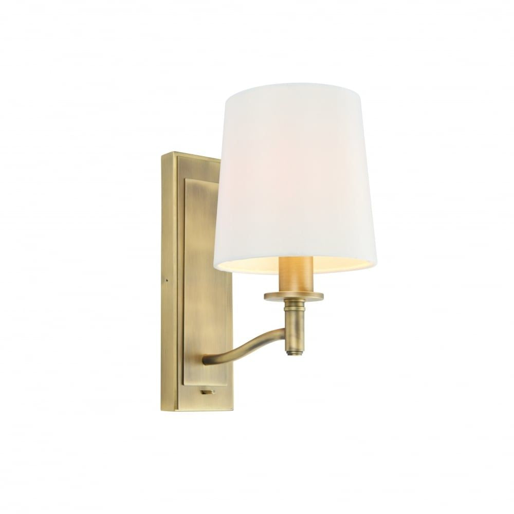 Endon 70246 Ortona 1 Light Wall Light Matt Antique Brass And White Faux Silk