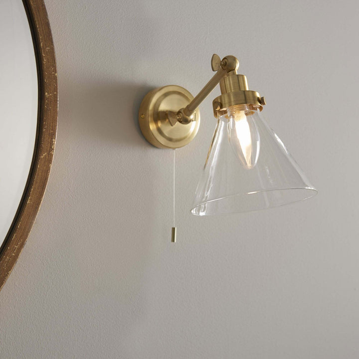 Endon 93854 Faraday 1 Light Bathroom Wall Light Brass Clear