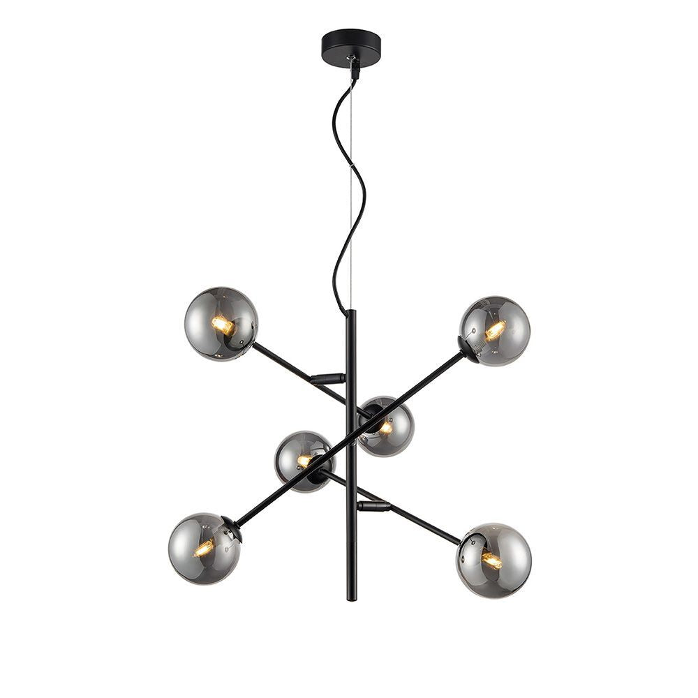 Franklite FL2438-6 Prophecy 6 Light Pendant Fitting Adjustable Black Smoke Glass