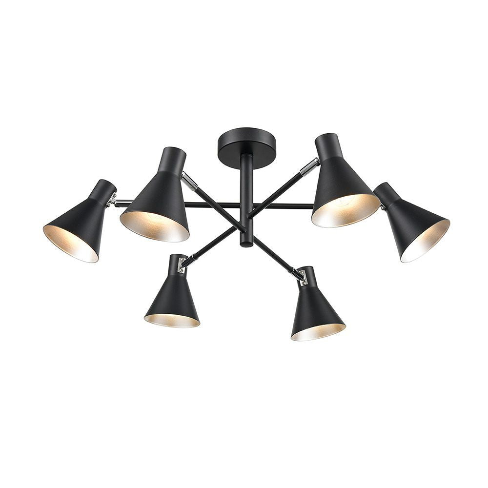 Franklite FL2443-6 Skoop 6 Light Ceiling Fitting Black Silver