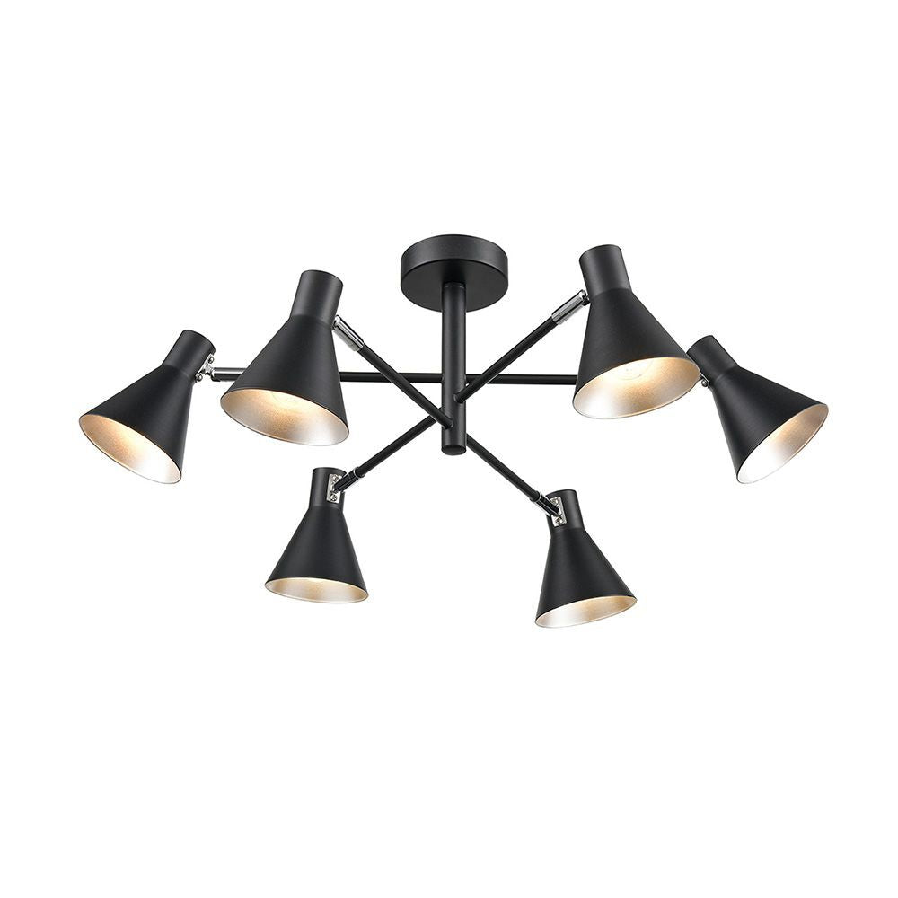 Fran Lighting F2443-6 Skoop 6 Light Ceiling Fitting Black Silver