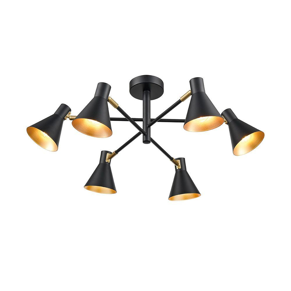 Fran Lighting F2444-6 Skoop 6 Light Ceiling Fitting Black Gold