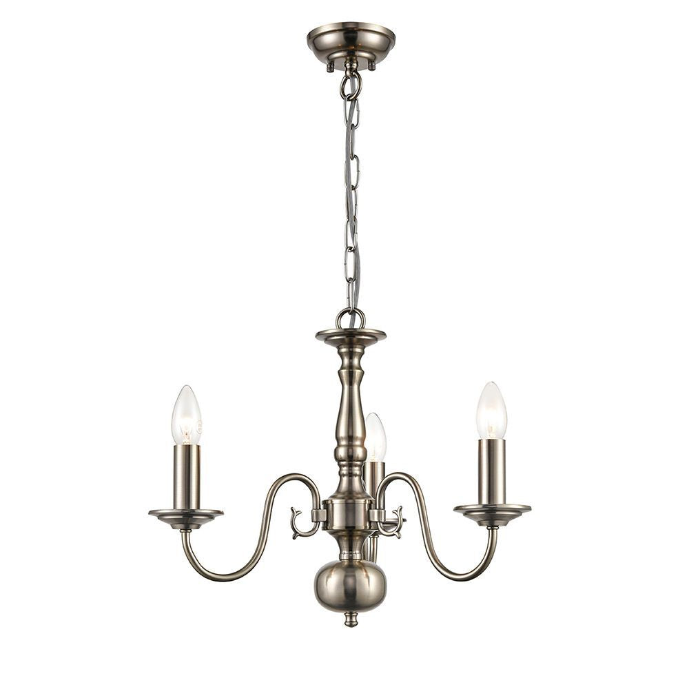 Franklite FL2450-3 Mondrian 3 Light Chandelier Pewter