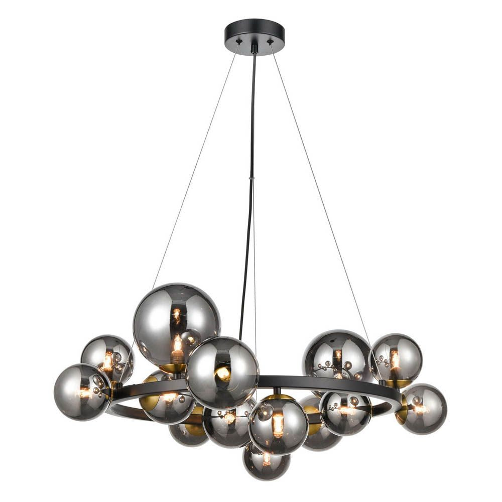 Franklite FL2457-14 Atmosphere 14 Light Pendant Black Smoked Glass