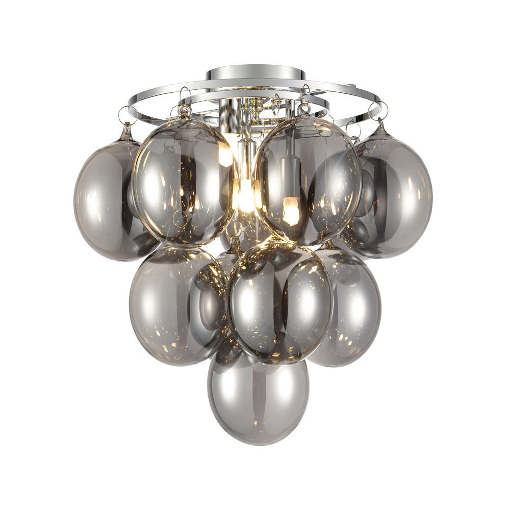 Franklite FL2458-3 Bubbles Smoke 3 Light Flush Ceiling Chrome