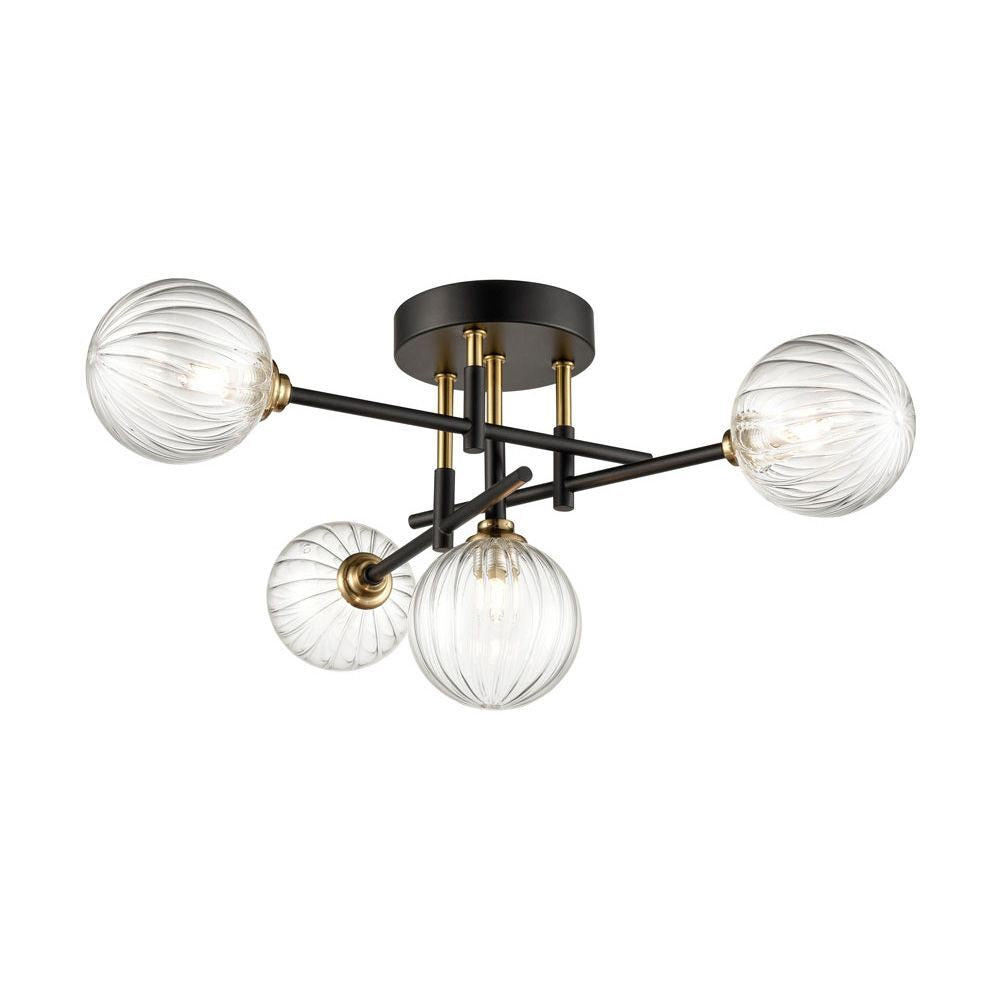 Franklite FL2463-4 Abstraction 4 Light Bathroom Flush Ceiling Black Brass