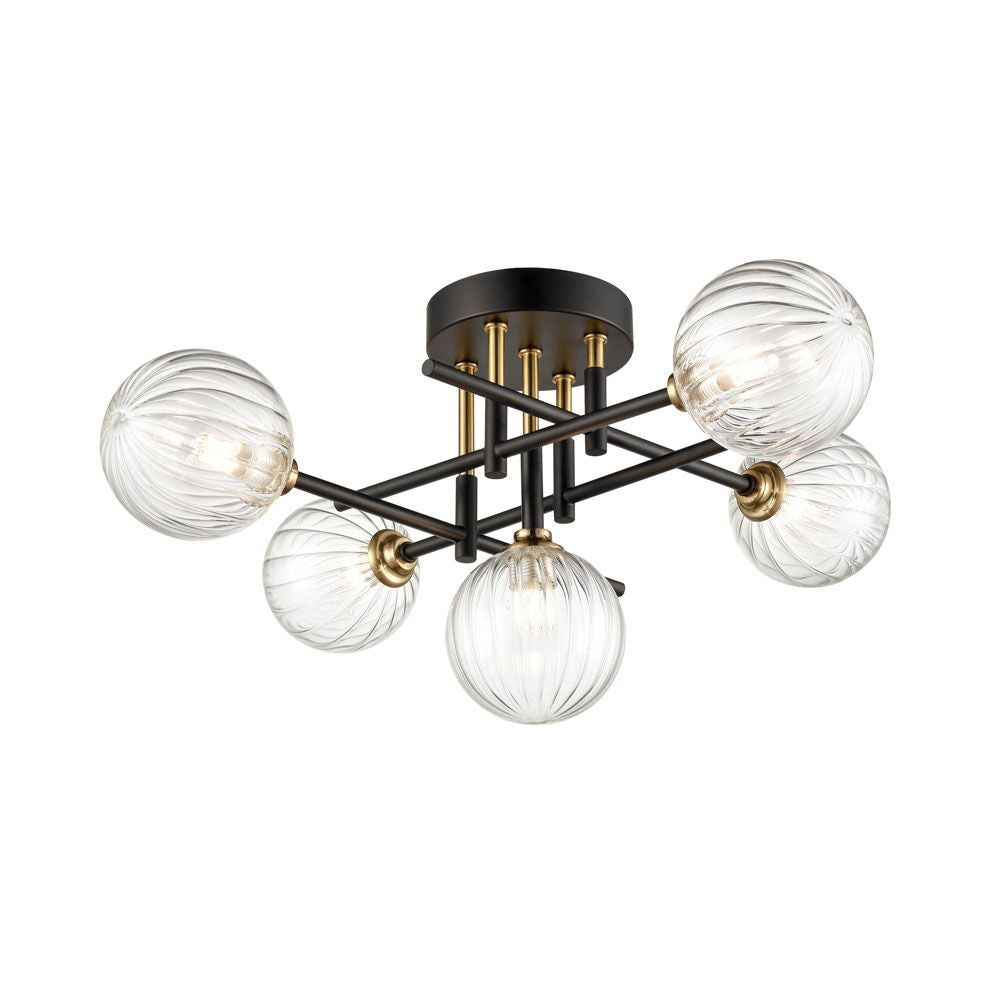 Franklite FL2463-5 Abstraction 5 Light Bathroom Flush Ceiling Black Brass