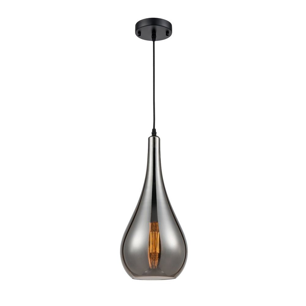 Franklite PCH187 Droplet 1 Light Pendant Smoked