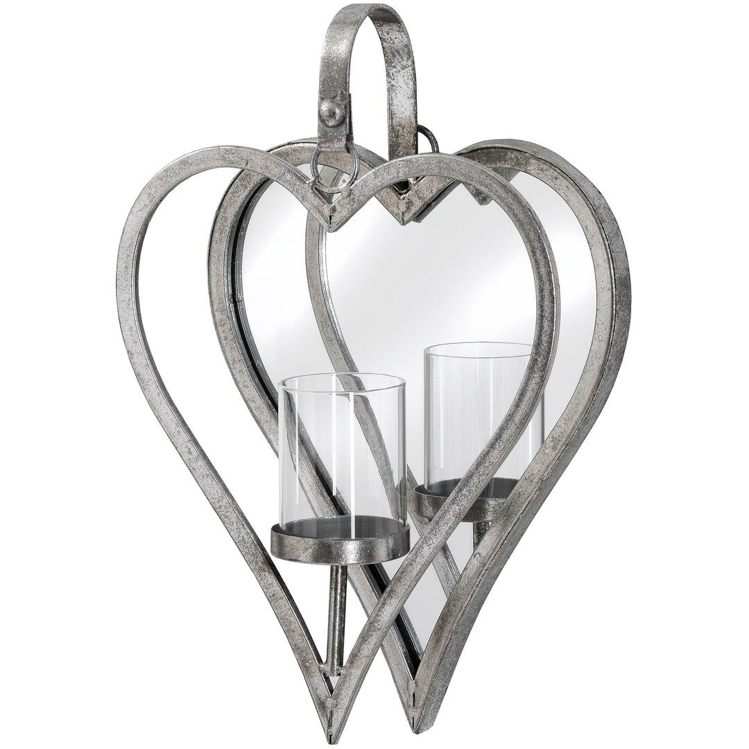 Hill Interiors 18302 Small Antique Silver Mirrored Heart Candle Holder