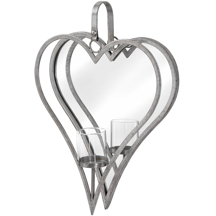 Hill Interiors 18303 Large Antique Silver Mirrored Heart Candle Holder