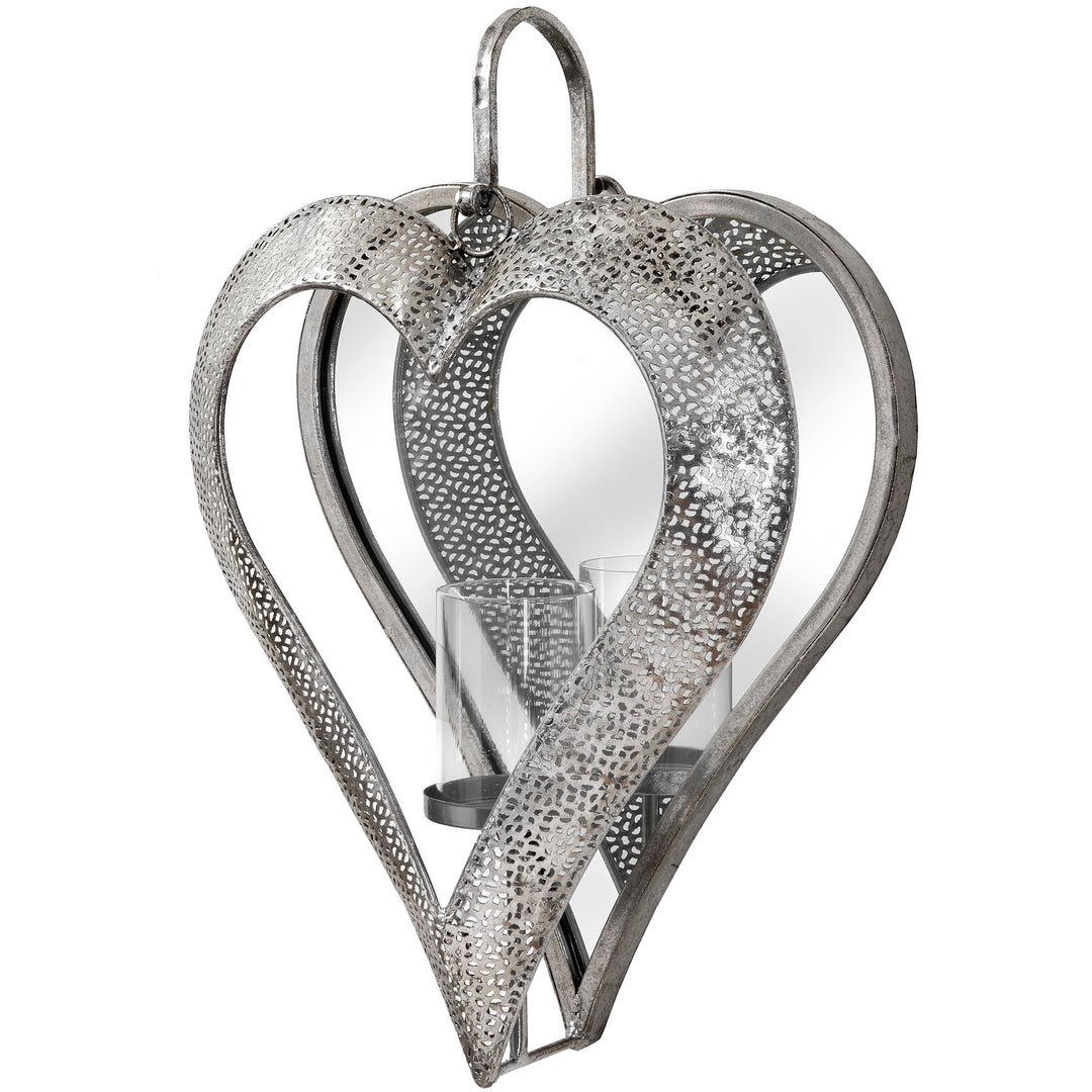 Hill Interiors 19159 Antique Silver Heart Mirrored Tealight Holder in Large