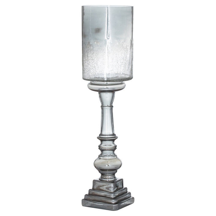 Hill Interiors 21902 Silver Smoked Midnight Glass Top Tall Candle Pillar Holder