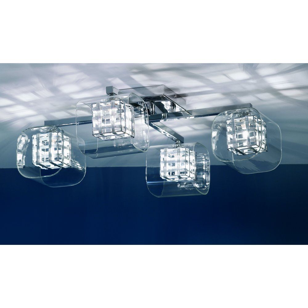 Impex PGH01515/04/PL/CH | Avignon Flush Ceiling Light | Glass & Weaved Wire