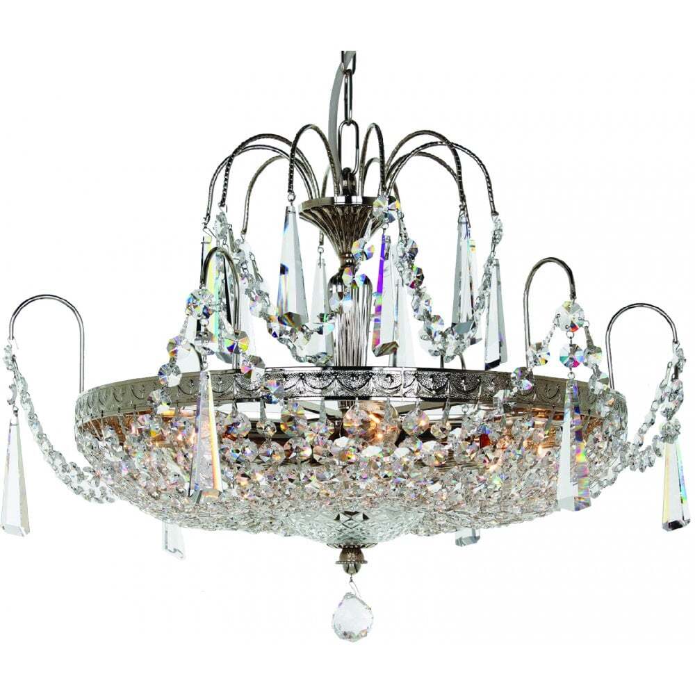 Impex ST00127/46/06/N Rostock 6 Light Chandelier Lead Crystal Nickel