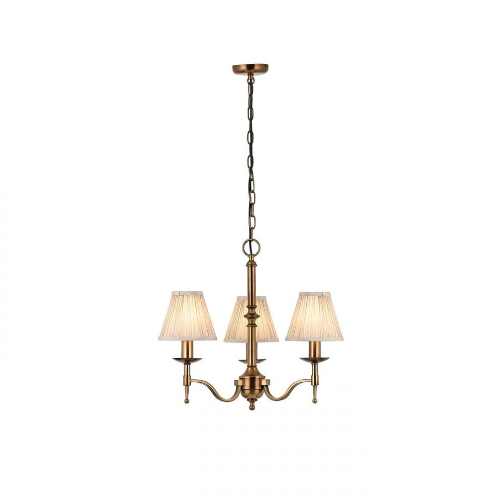 Interiors 1900 63628 Stanford Antique Brass 3 Light Pendant Beige Shades