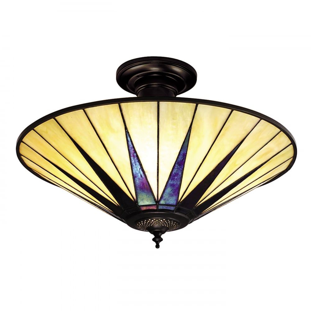 Interiors 1900 64043 Dark Star Tiffany Large 3 Light Semi Flush