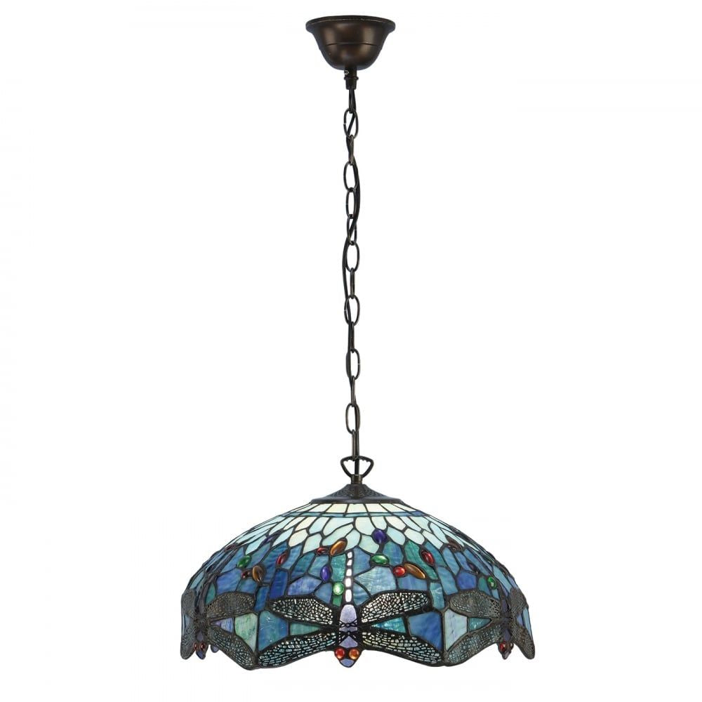 Interiors 1900 64080 Dragonfly Blue Tiffany Medium 3 Light Pendant