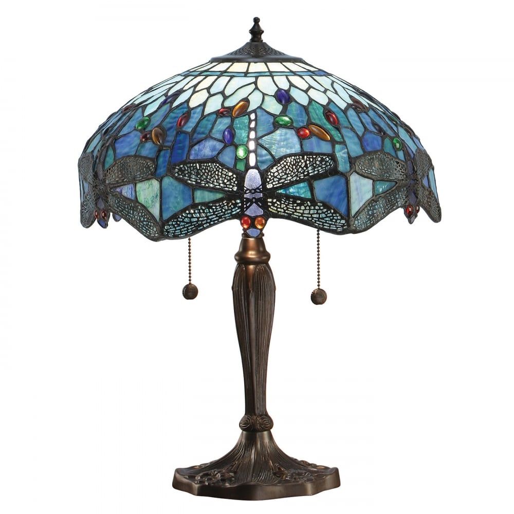 Interiors 1900 64089 Dragonfly Blue Tiffany Medium Table Lamp
